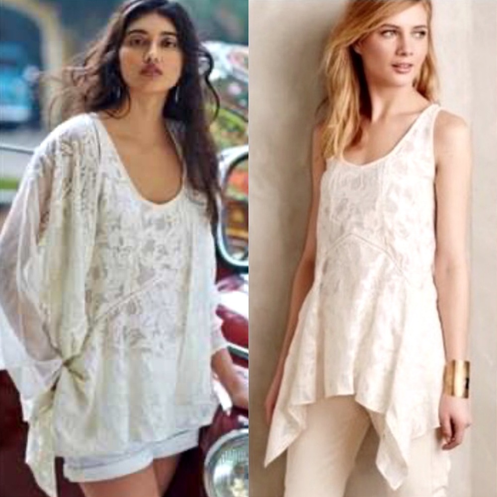 Anthropologie Vanessa Virginia‎ Peasant Top S White Peasant Burnout Fairy Sheer